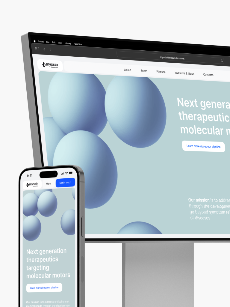 A monitor and smartphone showcase a professionally crafted website on next-generation therapeutics, crafted by Webgamma, a top-rated website design agency in Hamilton.