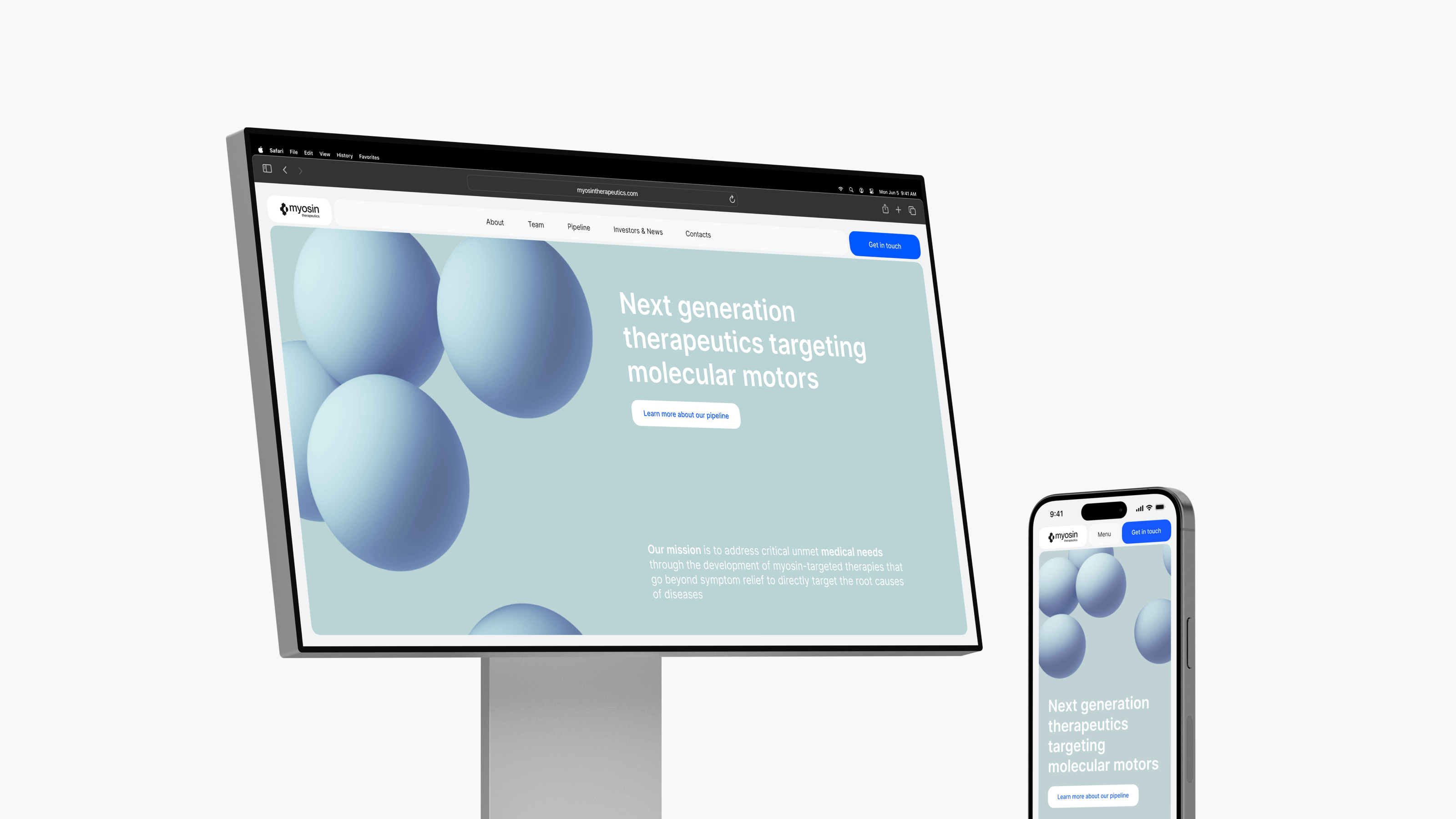A monitor and smartphone showcase a professionally crafted website on next-generation therapeutics, crafted by Webgamma, a top-rated website design agency in Hamilton.