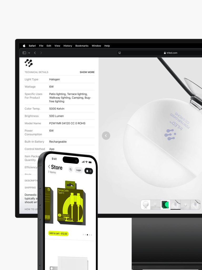 A phone and monitor showcase an eCommerce store with a sleek website design, featuring a product page complete with specifications and checkout options. The website is designed by Webgamma, a top-rated website design agency in Edmonton.