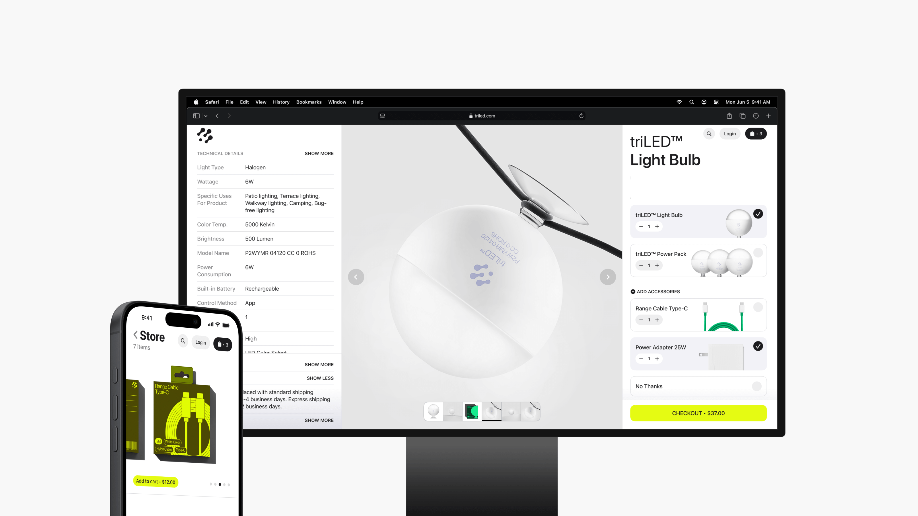 A phone and monitor showcase an eCommerce store with a sleek website design, featuring a product page complete with specifications and checkout options. The website is designed by Webgamma, a top-rated website design agency in Edmonton.