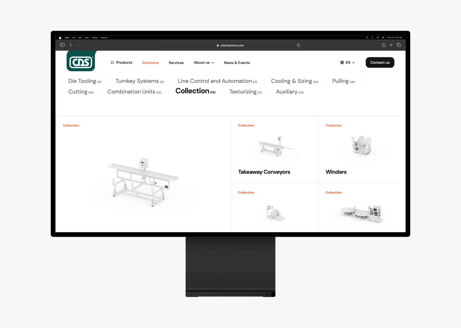 CDS’s product catalogue on a desktop screen, with the product categories along the top and machines below